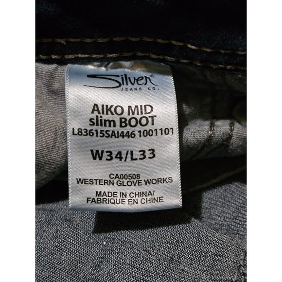 Silver Aiko Mid Slim Boot embroidered jeans W34/L33 - Picture 3 of 8